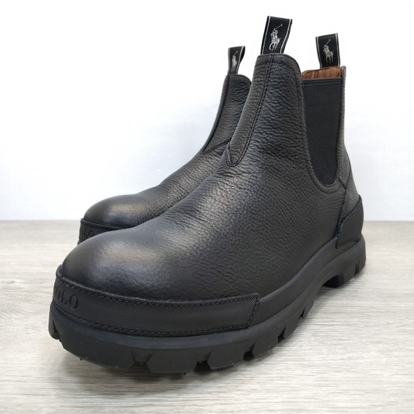 Polo Ralph Lauren Oslo Chelsea Boots Men's Size 10.5D Black Leather Pull On NWOB - Picture 1 of 10